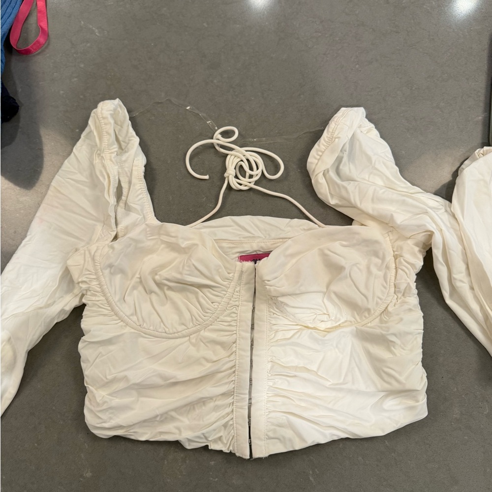 Edikted Cream Ruched Women's top long sleeve